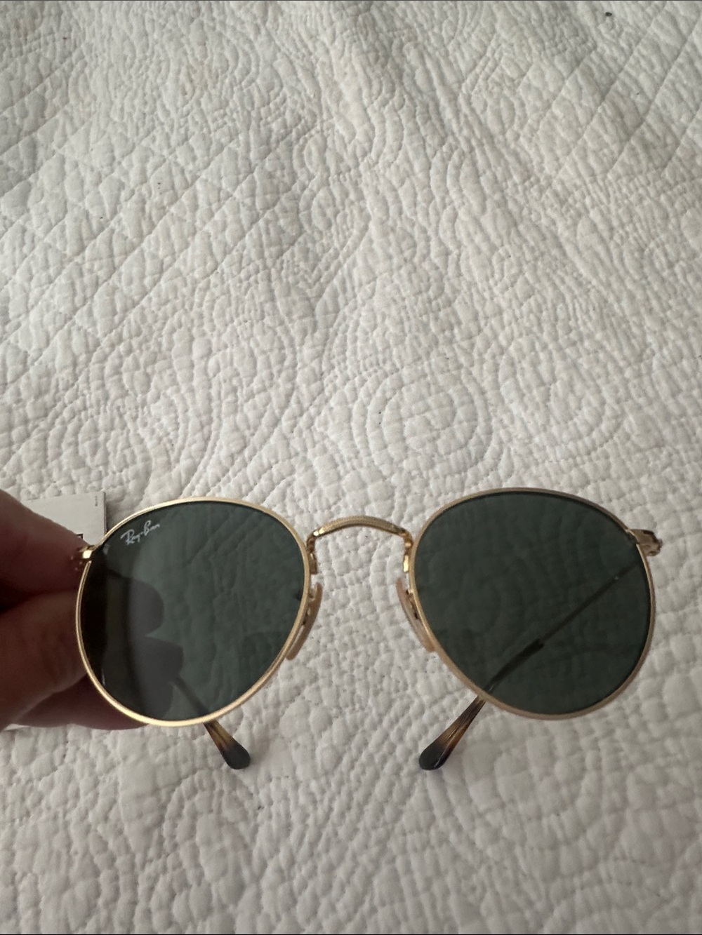 Ray-Ban Gold Frame Sunglasses with Dark Green Lenses